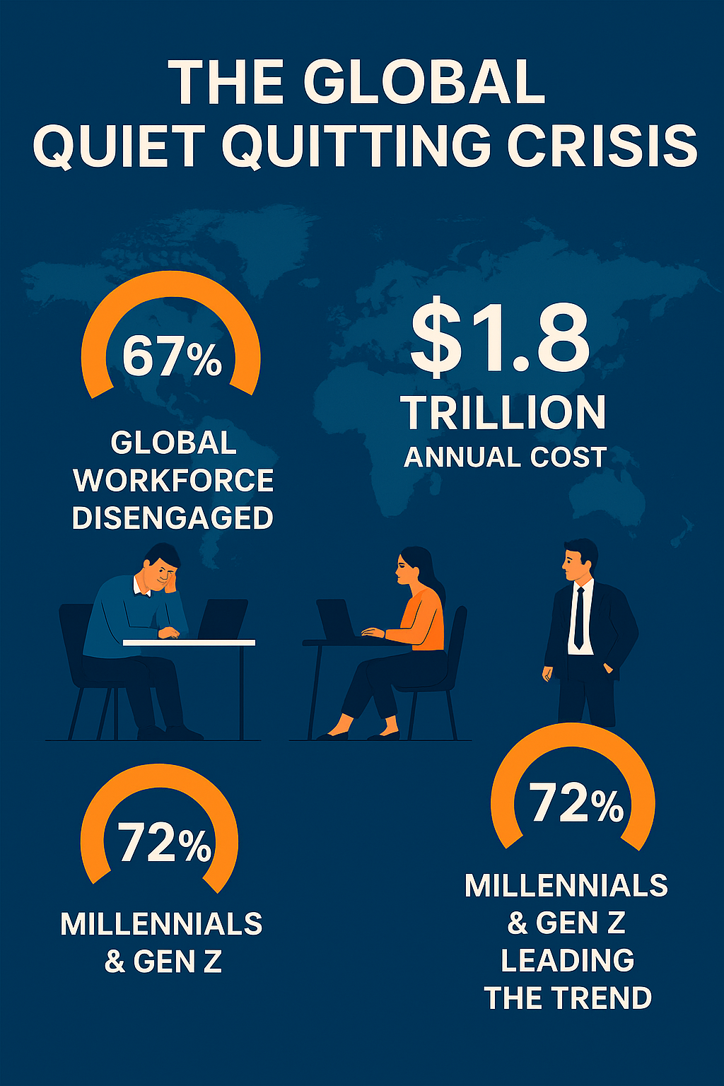 Global quiet quitting statistics showing worldwide impact